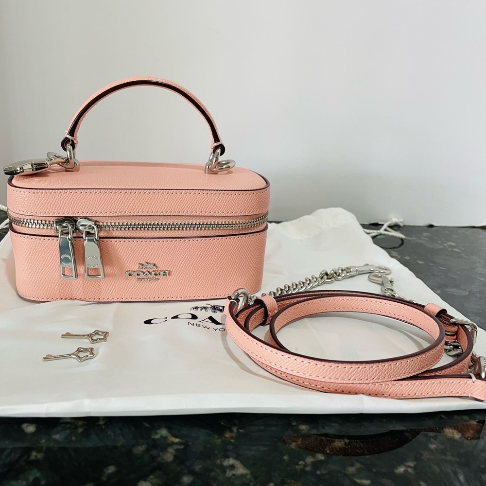 Authentic Coach Train Case Light Pink Crossbody with Silver Lock Bonus